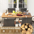 Tangkula 7 Pieces Patio Dining Set with Acacia Wood Dining Table, Rattan Armchairs, Soft Cushions