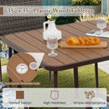 5 Pieces Patio Dining Set, 4 Cushioned Rattan Armchairs & Square Table with Wood-Plastic Tabletop & Umbrella Hole