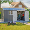 AECOJOY 12x10 FT Outdoor Storage Shed Metal, Large Garden Tool Sheds, Waterproof Steel Utility Storage Building