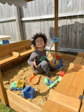 Morgete 47'' Outdoor Sandbox for Kids with Lid and Bench, Wooden Sand Play Toys Center