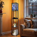 Floor Lamp with Shelves, Modern Dimmable Standing Lamp Floral Corner Display Bookshelf Lamp with 2 USB & 1 Power Outlet for Living Room & Bedroom