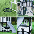 Backyard Discovery Canyon Creek Cedar Wood Swing Set with Wave Slide, Clubhouse, Play Kitchen, Picnic Area, Swings and Rock Wall