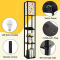 Floor Lamp with Shelves, Modern Dimmable Standing Lamp Floral Corner Display Bookshelf Lamp with 2 USB & 1 Power Outlet for Living Room & Bedroom