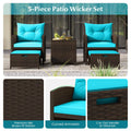 Tangkula 5 Piece Patio Rattan Furniture | Wicker Cushioned Chairs Set w/ 2 Ottomans & Tempered Glass Coffee Table