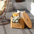 Tangkula 2-in-1 Outdoor Side Table with Storage Acacia Wood Slatted Coffee Table Square and Round Slatted End Storage Box