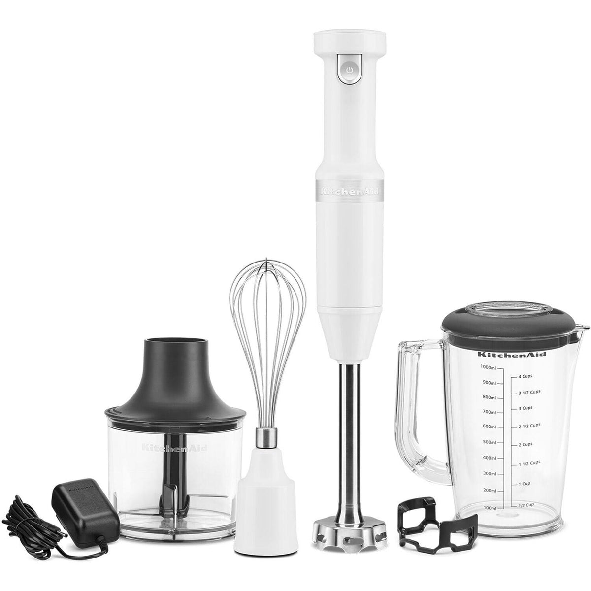 KitchenAid Cordless Variable Speed Hand Blender with Chopper and Whisk Attachment White