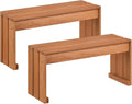 Tangkula Wood Outdoor Garden Bench | 2-Person Patio Backless Bench with Solid Wooden Frame