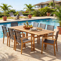 Tangkula 9 Pieces Patio Table and Chairs Set  with Acacia Wood Expandable Table and 8 PE Rattan Armchairs