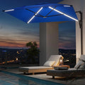 AECOJOY 10FT Large Patio Umbrella with Solar Lights, Rectangle Wall Mounted Outdoor Patio Umbrella, Blue