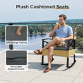 3 Piece Rattan Patio Rocking Bistro Set, Outdoor Wicker Rockers with Cushions & 2-Tier Tempered Glass Coffee Table for Porch, Balcony, Backyard