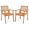 Tangkula Acacia Wood Outdoor Dining Chairs Set of 2/4 PE Rattan Patio Chairs with Backrests and Armrests