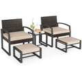 Tangkula 5 Pieces Wicker Patio Conversation Set 2-Person Small Balcony Furniture Seating Set