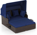 Tangkula Patio Rattan Daybed with Retractable Canopy