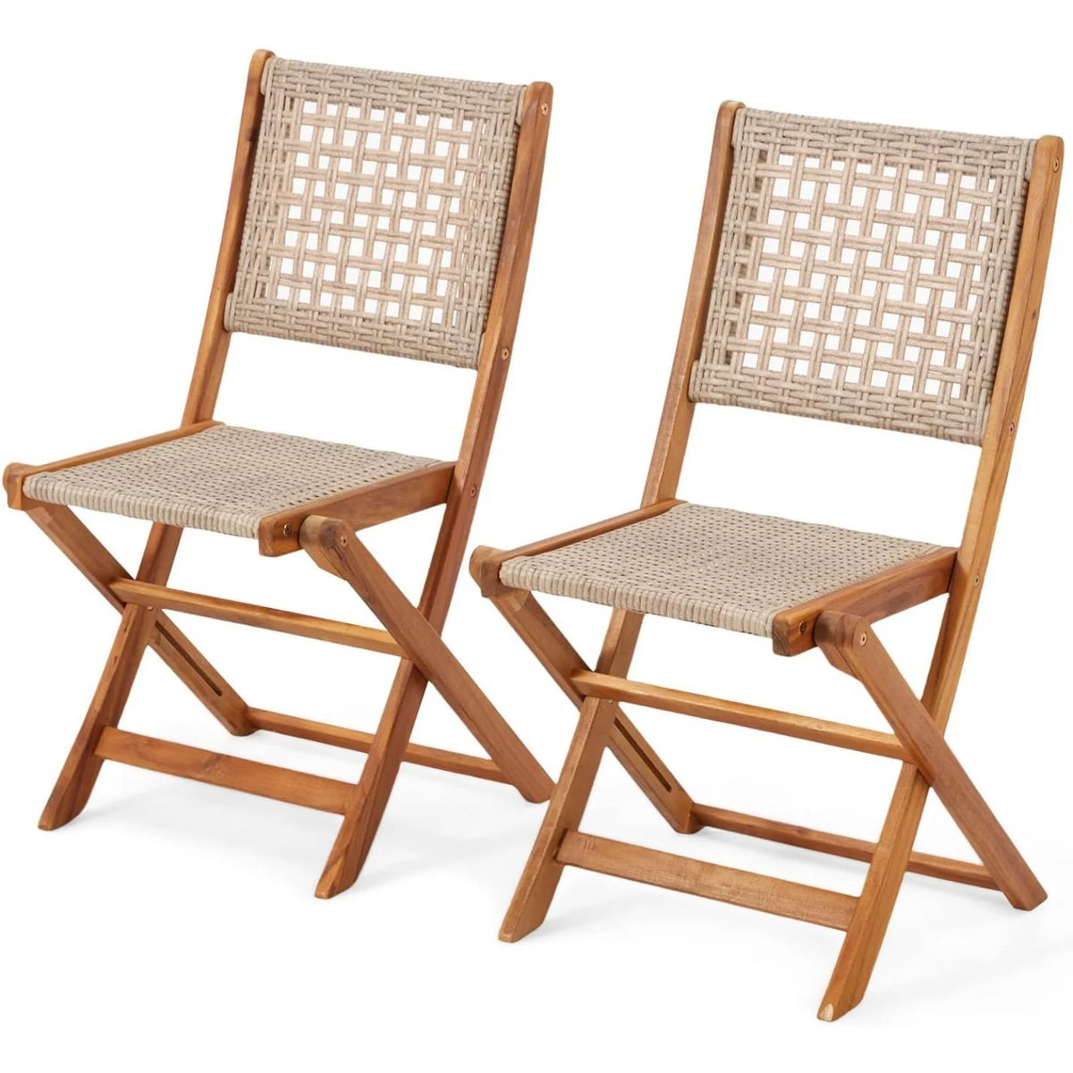 AECOJOY Outdoor Folding Chairs Set of 2, Wooden Patio Dining Chairs with High Back