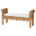 Reiko Handcrafted Natural Rattan Bench with Scalloped Design - Boho Farmhouse Seating for Entryway, Bedroom, or Living Room