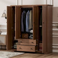 Freestanding 4 - Door Wardrobe Armoire with 2 Drawers and Hanging Rods for Clothes Storage