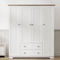 Freestanding 4 - Door Wardrobe Armoire with 2 Drawers and Hanging Rods for Clothes Storage