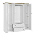 Freestanding 4 - Door Wardrobe Armoire with 2 Drawers and Hanging Rods for Clothes Storage