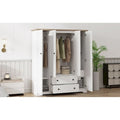 Freestanding 4 - Door Wardrobe Armoire with 2 Drawers and Hanging Rods for Clothes Storage