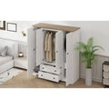 Freestanding 4 - Door Wardrobe Armoire with 2 Drawers and Hanging Rods for Clothes Storage