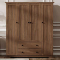 Freestanding 4 - Door Wardrobe Armoire with 2 Drawers and Hanging Rods for Clothes Storage