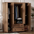 Freestanding 4 - Door Wardrobe Armoire with 2 Drawers and Hanging Rods for Clothes Storage