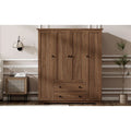 Freestanding 4 - Door Wardrobe Armoire with 2 Drawers and Hanging Rods for Clothes Storage