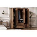 Freestanding 4 - Door Wardrobe Armoire with 2 Drawers and Hanging Rods for Clothes Storage