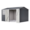 AECOJOY 10x8FT Outdoor Steel Storage Shed with Clear Window, Weather-Resistant Metal Tool Shed, Gray