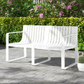 All-Weather Plastic Outdoor Patio Bench, 2-Person Garden Loveseat with Curved Backrest & Slatted Design for Backyard, Poolside, Deck