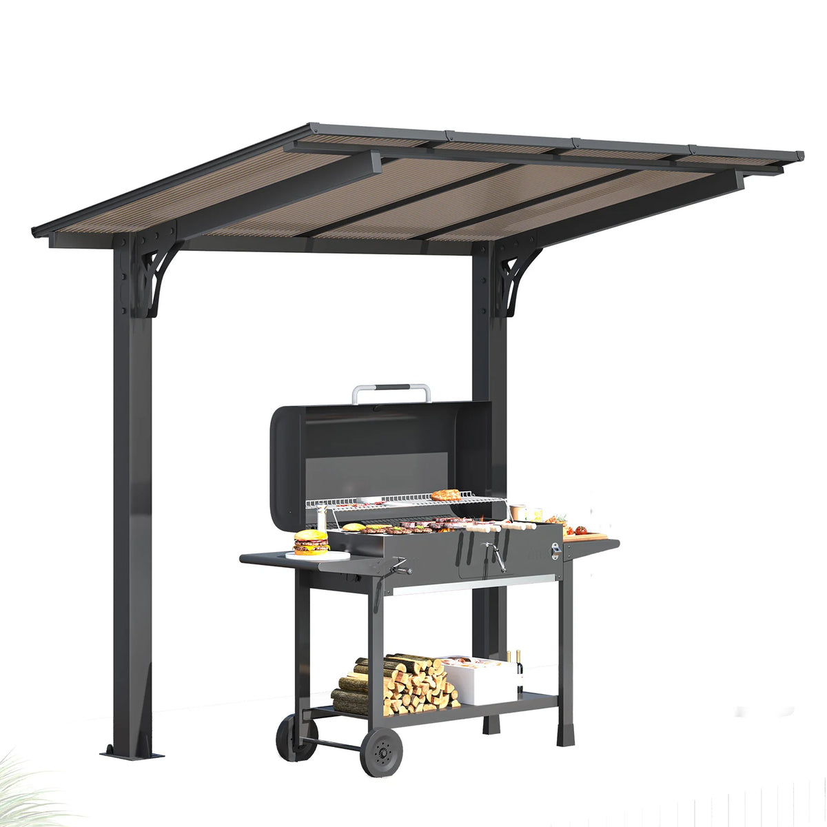 AECOJOY 8' x 5' Gazebo Outdoor Pergola for Patio, Freestanding Lean to Hard Top Grill Gazebo