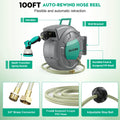 AUOSHI Retractable Garden Hose Reel 1/2" 100ft Automatic Hose Reel with 10 Function Sprayer Nozzle Wall Mount 180 Deg Swivel Bracket Hose Reel