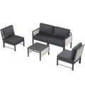AECOJOY Aluminum Patio Furniture Set - 4 Seat Outdoor Sectional with Retractable Footrest Sofas & Coffee Table