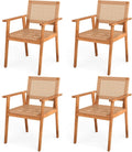 Tangkula Acacia Wood Outdoor Dining Chairs Set of 2/4 PE Rattan Patio Chairs with Backrests and Armrests