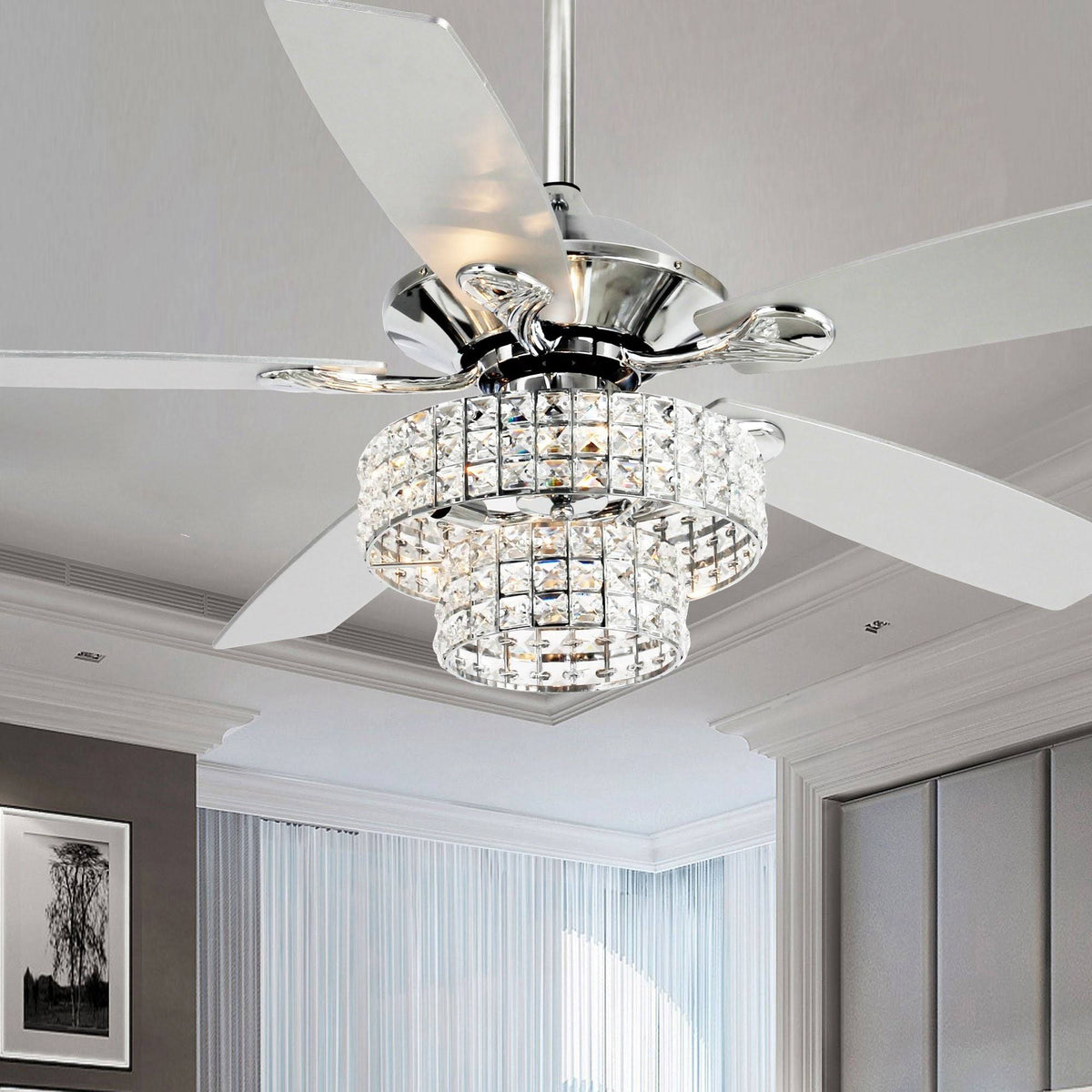 52 - Inch Chrome 4-Light Crystal Shade Ceiling Fan - 52 - in - Remote