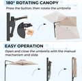 AECOJOY 10ft Cantilever Patio Umbrella, Large Rectangle Umbrella 180° Rotation Offset, Beige