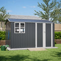 AECOJOY 10x8FT Outdoor Steel Storage Shed with Clear Window, Weather-Resistant Metal Tool Shed, Gray