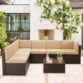 AECOJOY 7 Piece Outdoor Patio Furniture Set with Waterproof Cover, Brown & Beige