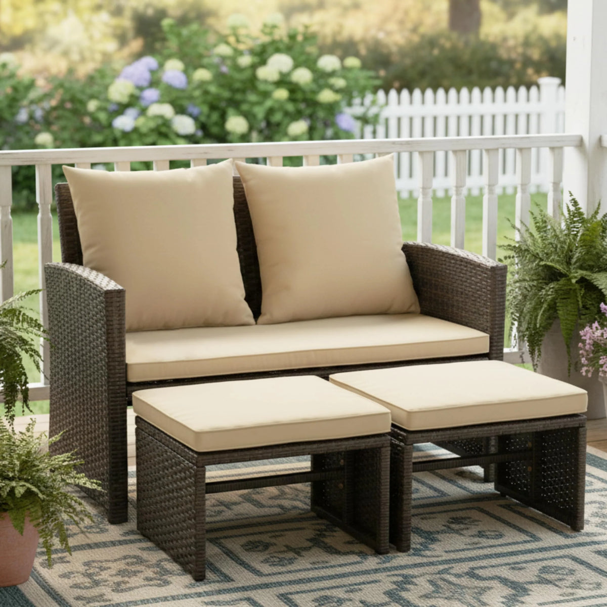 Tangkula 3 Pieces Patio PE Wicker Furniture Set with Cushions