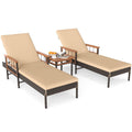 Tangkula 3 Pieces Patio Chaise Lounge Set 2 Rattan Lounge Chairs Side Table