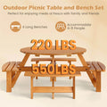 8-Person Round Wood Picnic Table Set with 4 Built-in Benches & 2" Umbrella Hole, Holds 2420 LBS, Outdoor Dining Table & Bench for Patio Garden