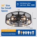26 - Inch Farmhouse Caged Ceiling Fan with Light, Remote & APP Control Quiet DC Motor E26 Bulbs Included Black