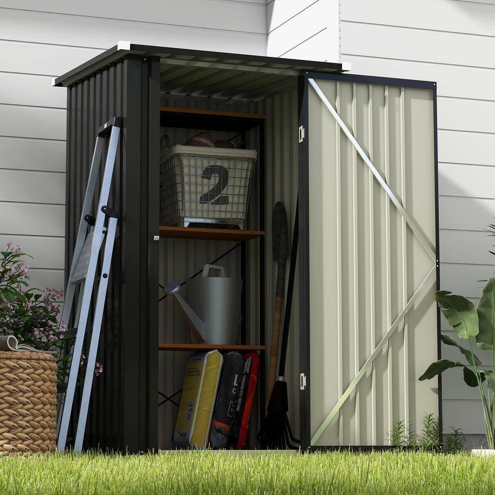 Patiowell 3 ft. W x 3 ft. D Galvanized Steel Outdoor Storage Black Metal Shed with Sloping Roof and Lockable Door (9.2 Sq. ft.)