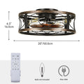 Dextrus 20" Caged Ceiling Fan with Lights and Remote Control, Rustic Farmhouse Flush Mount Design with Reversible DC Motor, 6 Speed Settings for Indoor/Outdoor Use (Brown & Black)