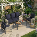 AECOJOY Aluminum Patio Furniture Set - 5 Seat Outdoor Sectional with Retractable Footrest Sofas & Coffee Table