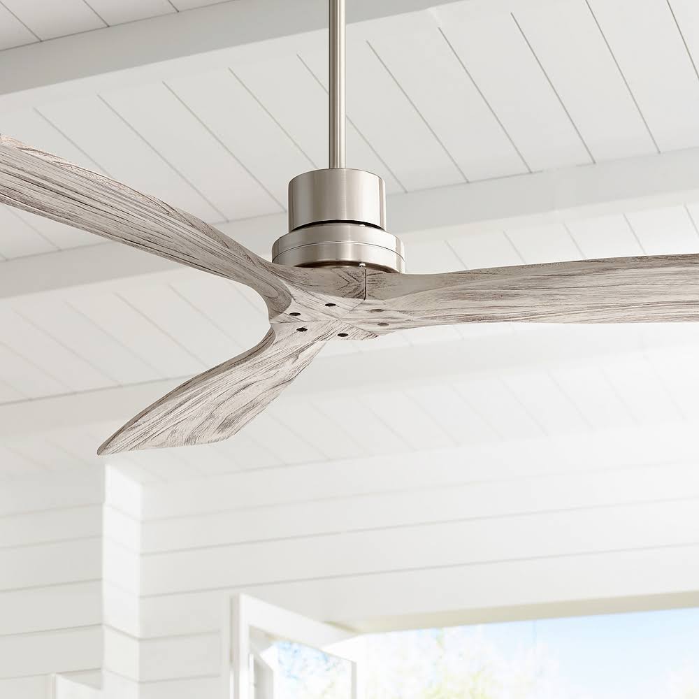 52" Casa Vieja Delta-Wing DC Modern 3 Blade Indoor Ceiling Fan with Remote Control Brushed Nickel Gray Wood Damp Rated for Patio Exterior