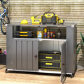 AECOJOY Outdoor Grill Table with Storage Cabinet Weatherproof, Outdoor Kitchen Island, Grill Cabinet Cart with Storage