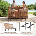 Tangkula Outdoor Bar Stools Set of 2/4 Bar Height Woven Rope Patio Chairs with Cushions and Backrests