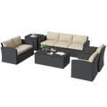 AECOJOY 7 PCS Outdoor Patio Furniture Sets with 2 Storage Boxes, Black & Beige