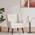 HUIMO Accent Chair, Button Tufted Upholstered Living Room Chairs, Mid Century Modern Comfy Reading Chairs for Bedroom, Living Room, Beige